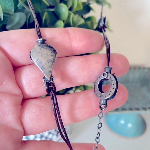 Silpada Teardrop Sterling Silver Pendant Coral Leather Necklace & Pouch N1950 - Picture 3 of 6